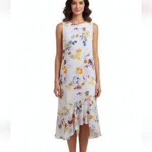 Calvin Klein Sleeveless Floral Midi Dress Asymmetrical Hem 10
